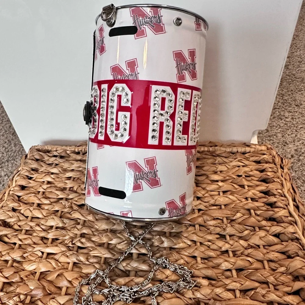Vintage Embellished Red & White Huskers Chain Crossbody Clutch - Picture 4 of 4